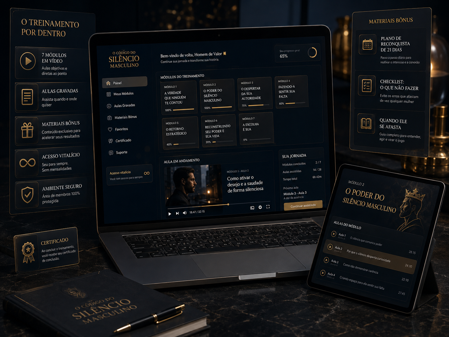 Videolektionen des Trainings auf Laptop und Smartphone